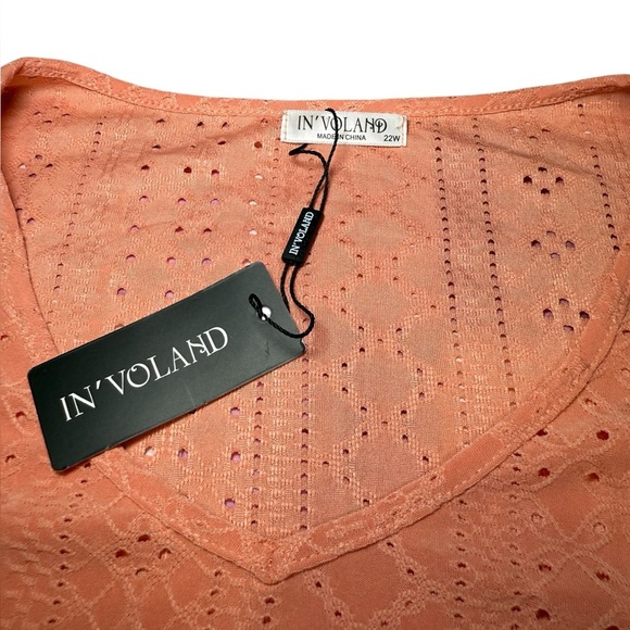 NEW In'Voland Women's Ruffle Sleeve Short Sleeve Blouse Size 22W Peach Coral - Picture 7 of 7